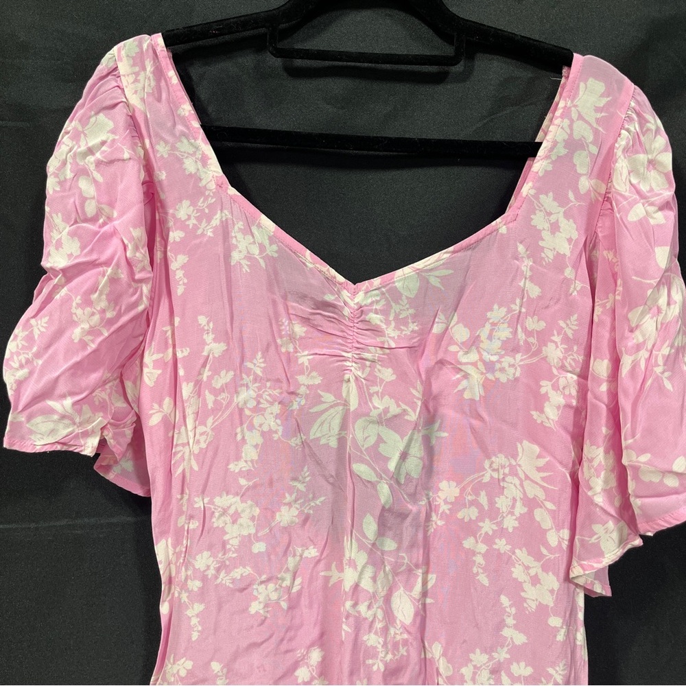 A New Day Pink Floral Flutter Sleeve Dress w Slit Sz XL